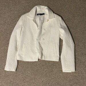 Zara White Textured Women's Blazer